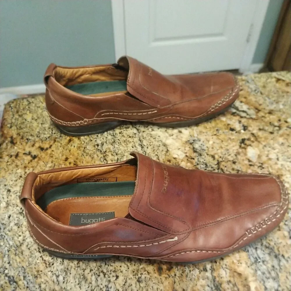 Bugatti Mens Dress Shoes Size US 8 EU 41 Leather Brown Round Toe Slip On